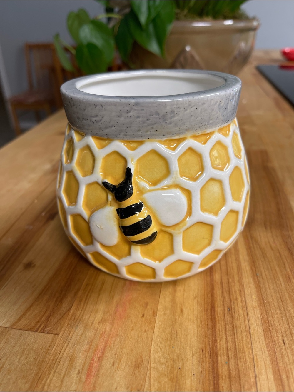 Yellow Honeycomb Ceramic Vase with Bee Accent